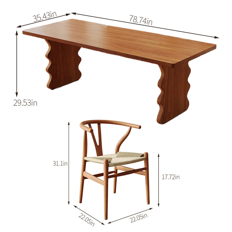 Solid wood dining table set, 29.53"H x 78.74"L x 35.43"W