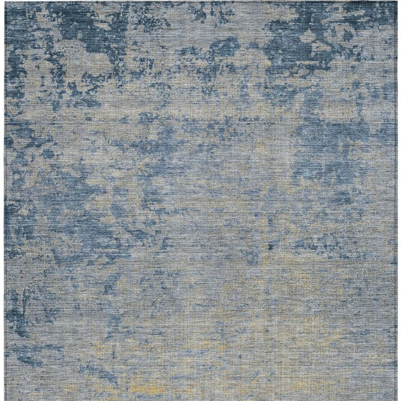 3' X 5' Navy Blue And Beige Abstract Washable Indoor Outdoor Area Rug