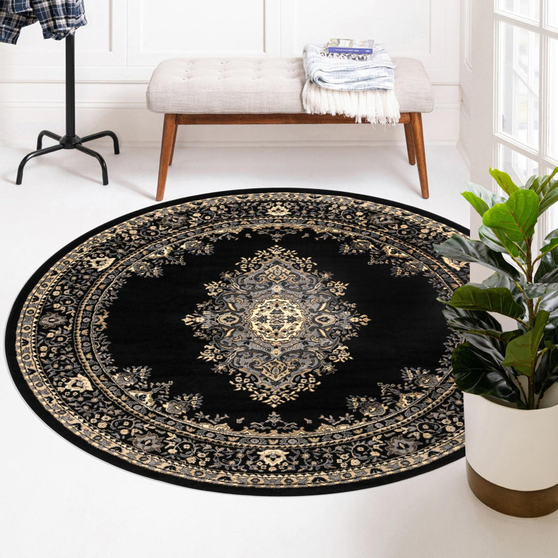 Tapis noir Balthrop, Rond 3 pi 1 po, Black