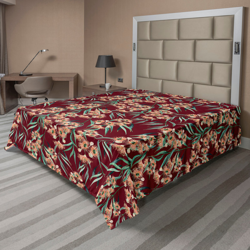 Drap plat floral rétro Ambesonne, Drap plat pour très grand lit californien
