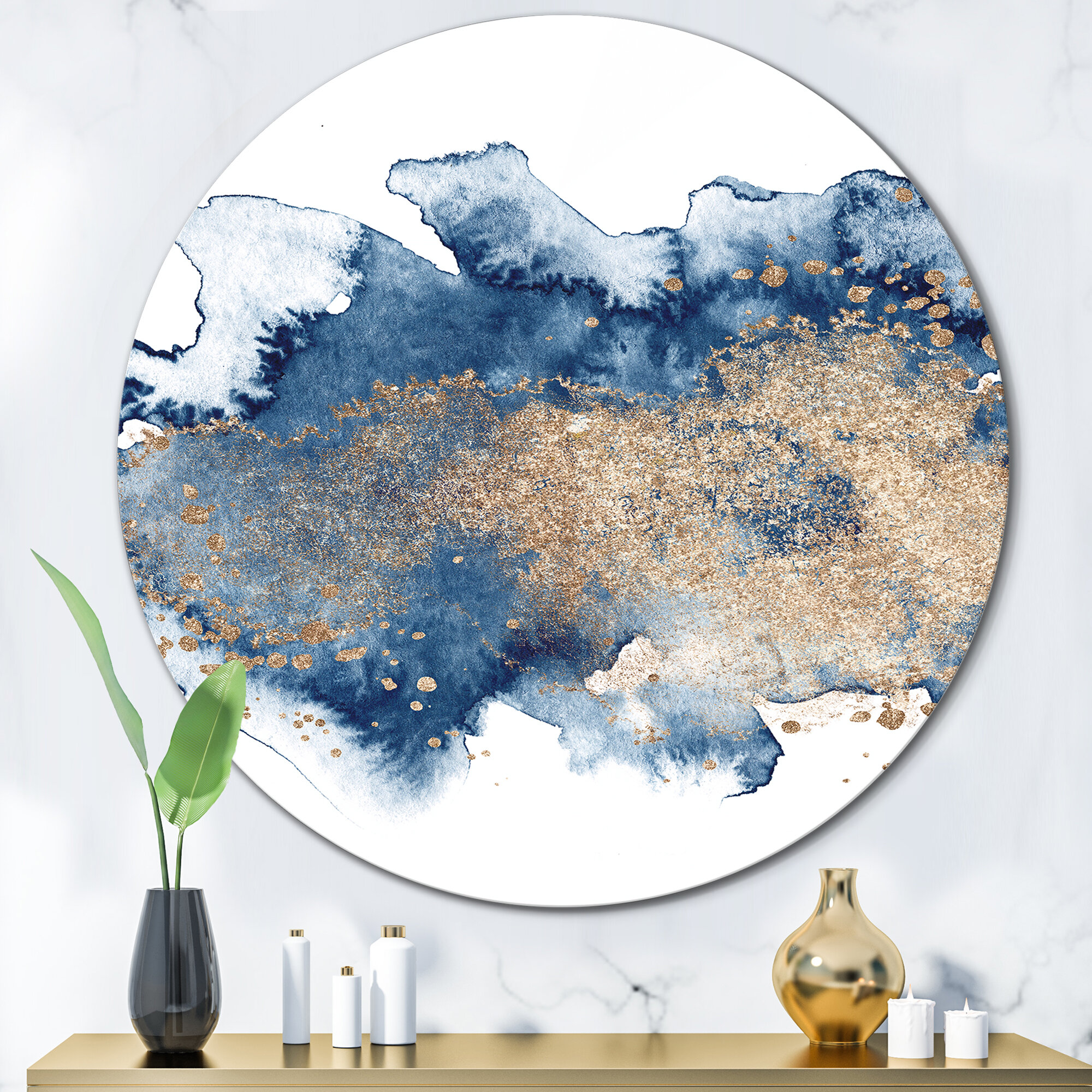 Bless international Blue And Gold Marble Clouds II On Metal Print | Wayfair