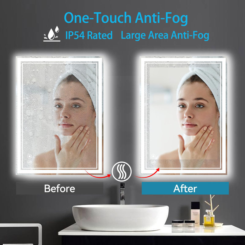 Bathroom Mirror with LED Lights Dimmable 3 Colors LED Bathroom Mirror Fogless LED Mirror for Bathroom Vanity Mirror with Lights Wall Mounted Horizontal/Vertical