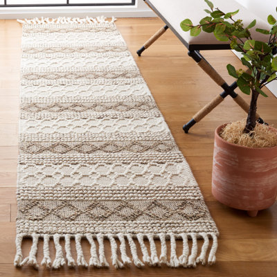 Natura Hand Woven Wool/Cotton Geometric Rug in Ivory/Brown