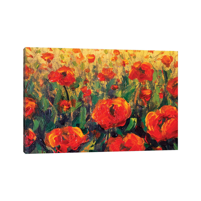 Glade of Red Poppies Flowers in Green Grass 1 Piece Wrapped Canvas Painting, 45.72cm H x 66.04cm W x 1.905cm D