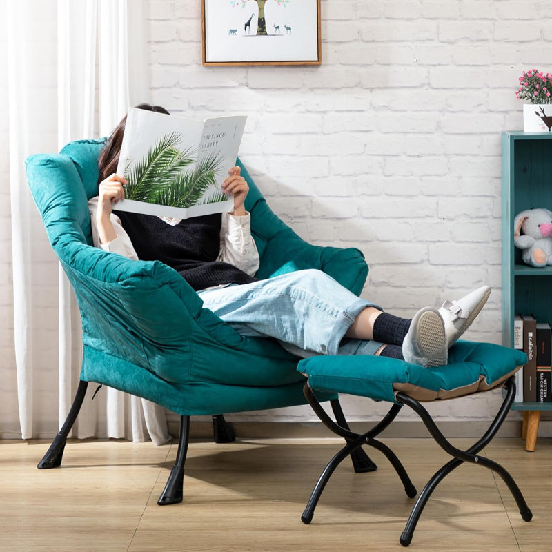 Armchair Accent Chair Lazy Chair with Footstool, Green