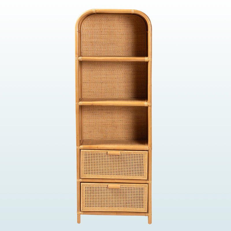 Bibliothèque à 2 tiroirs et 3 tablettes ouvertes Lucca Honey au fini brun, H 67,46 po x l 22,91 po x P 13,67 po