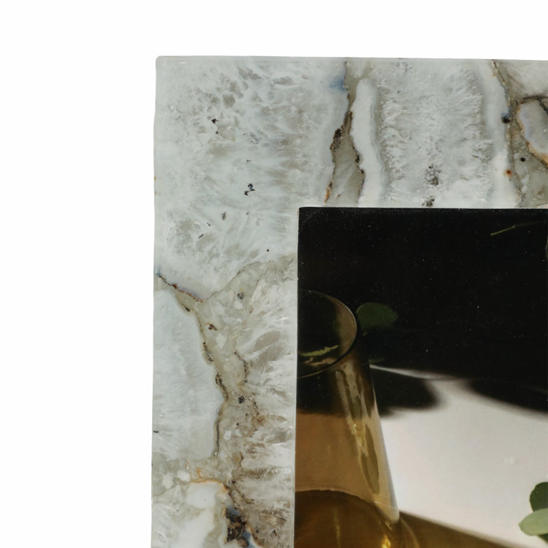 Modern Selenite Picture Frame for Tabletop Display - Decorative Photo Frame for Bedroom, Office, or Home Decor - White