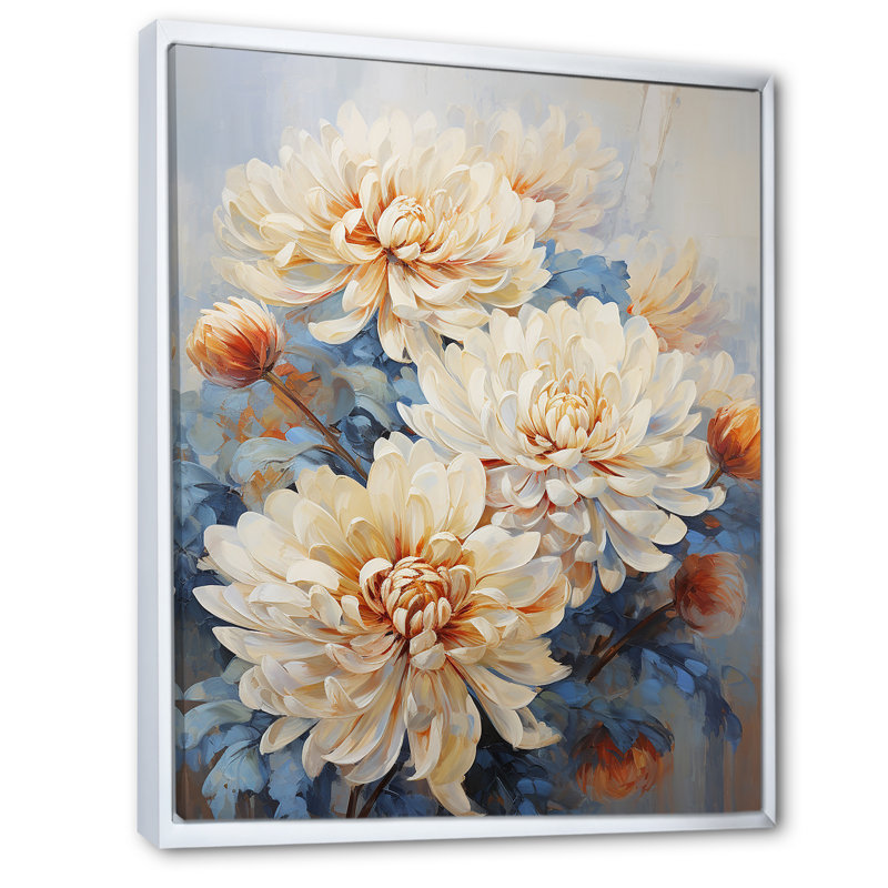 Garden Bliss Mums dans des couleurs douces, Cadre flottant blanc, H 20 po x l 12 po x P 1 po