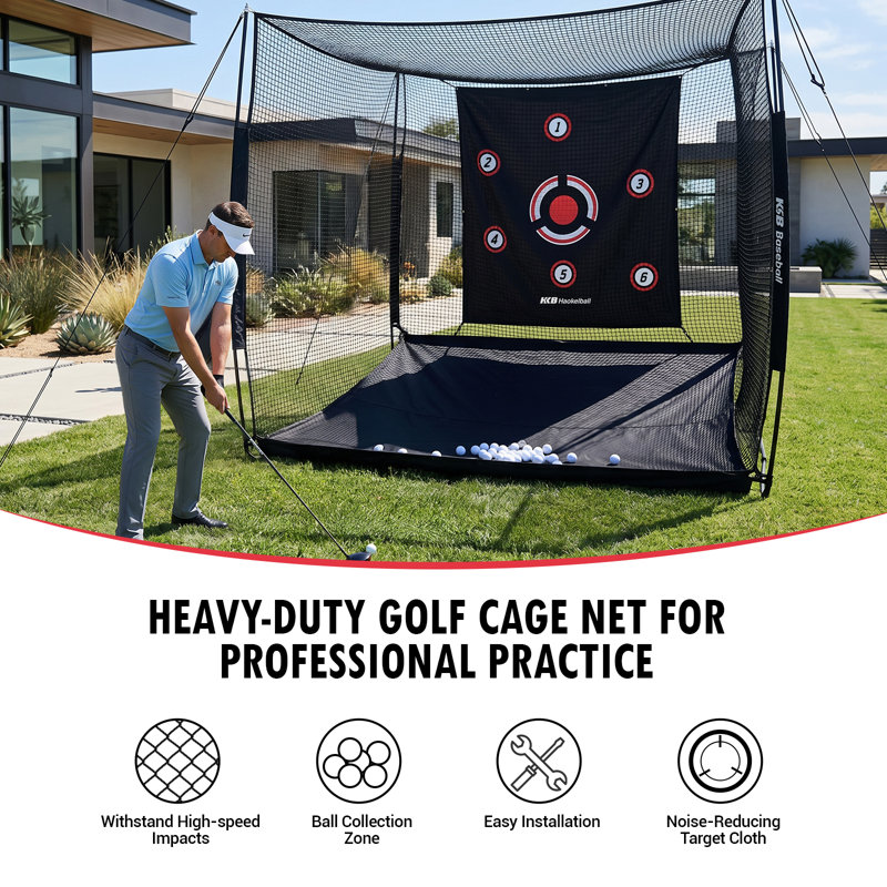 Cage de frappe de golf de 3 m x 2,4 m x 1,8 m avec filet à 5 plis, cible à 6 zones et retour de balle pour l'entraînement au swing complet