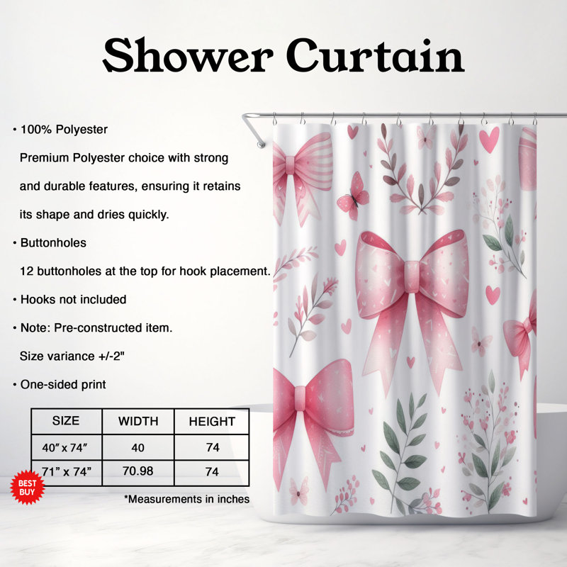 Charmant arc rubans - rideau de douche standard 1 pièce, H 74 po x l 71 po