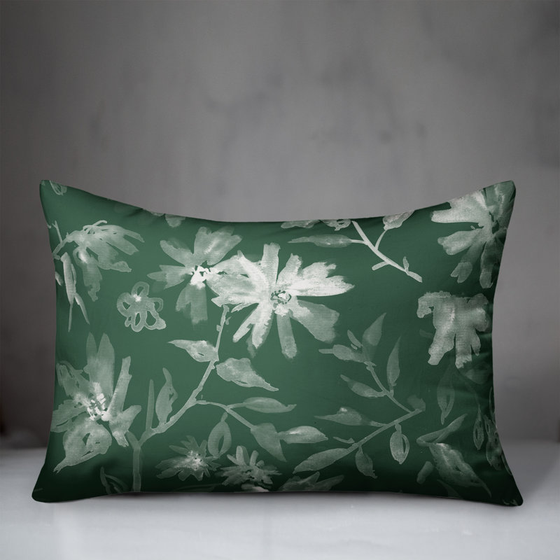 Floral Outdoor Reversible Throw Pillow, 14"H x 20"W, Green