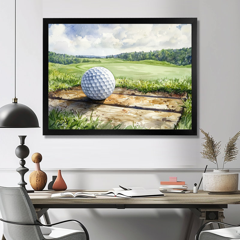 «Greens And Dreams Golf Course Landscape II», art mural sur toile de golf, H 30 po x l 40 po, Cadre flottant, Noir