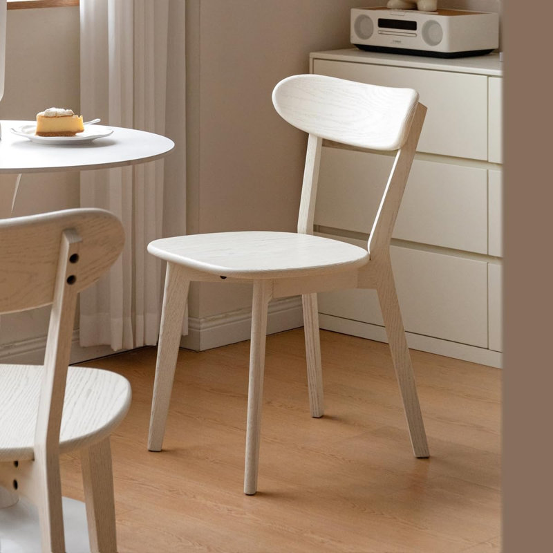BFY Solid Wood Wing Back Side Chair, White-finish Oak