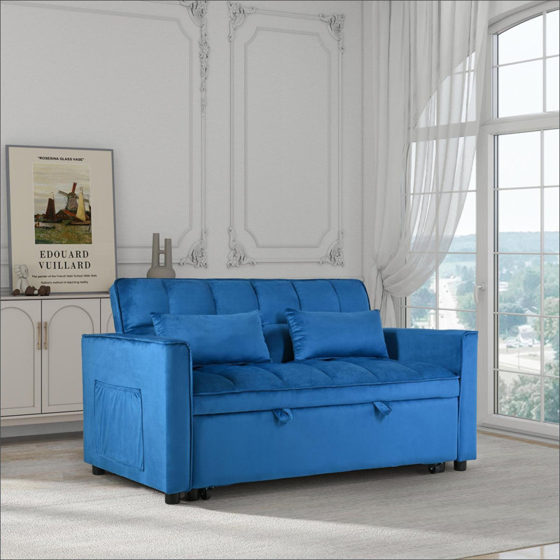 Canapé-lit convertible 3 en 1 canapé-lit, dossier réglable moderne pour le bureau à domicile | Bleu ciel | Velours