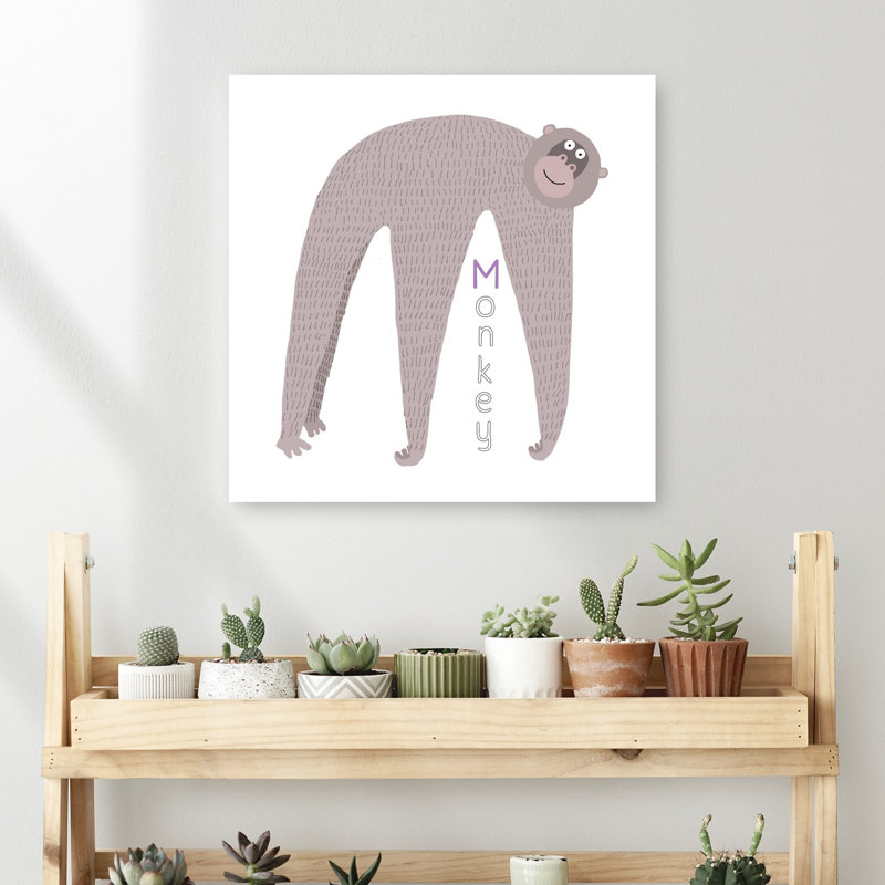 Cute Whimsical Monkey Playful Whimsical Contemporary Monkey Wall Art Print by Carla Daly - Wrapped Canvas Print