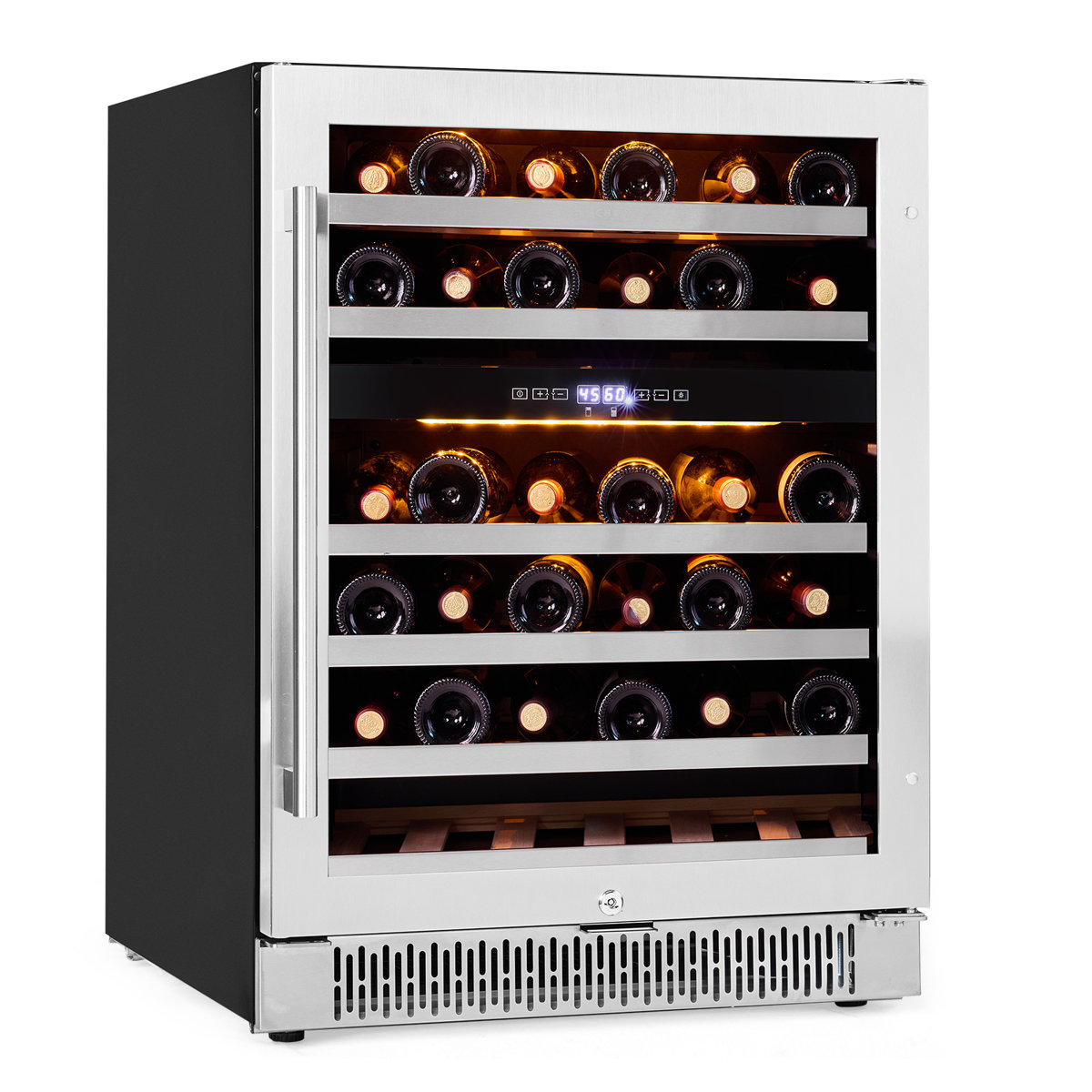 24 Inch 5.12 cu.ft Wine Fridge , 46 Bottles Dual Zone  Wine Cooler with Double UV Glass Door And Removable Shelves, Built-in/freestanding — FIN-0006745 | Fridge.com