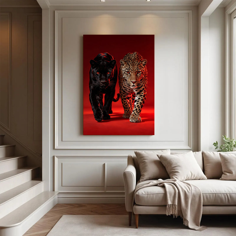 Impression sur toile encadrée, panthère et léopard