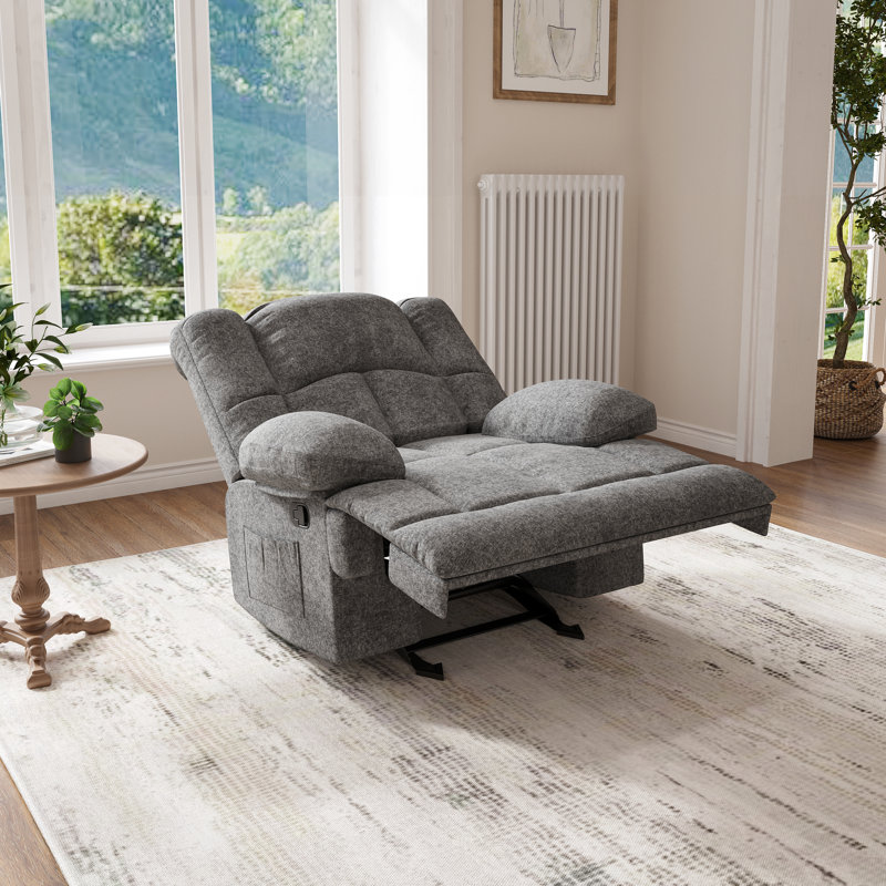 Fauteuil inclinable rembourré de 40,1 po de largeur Catherne, Chenille gris performance