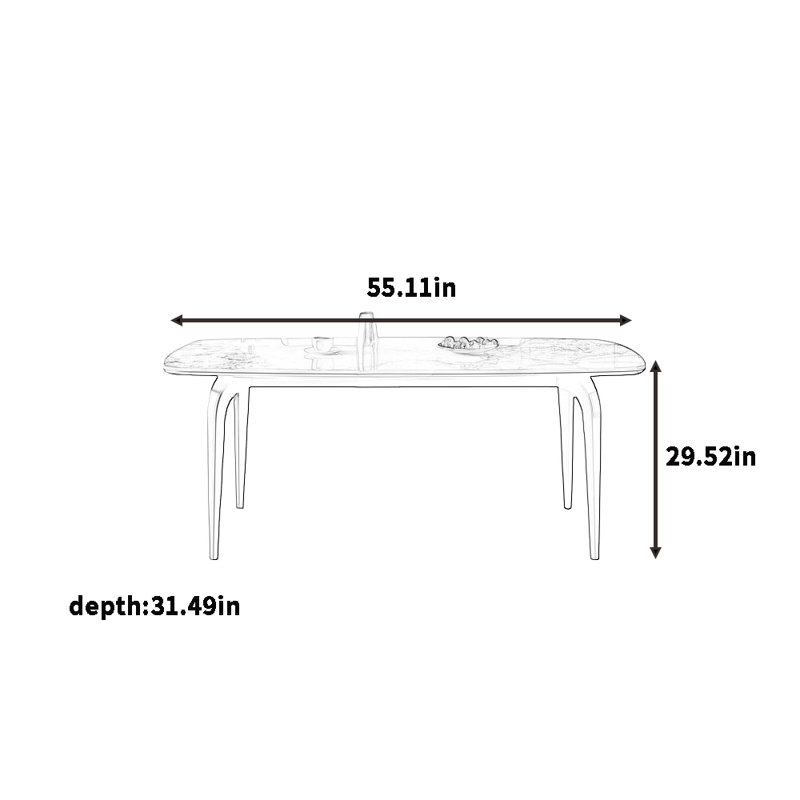 Modern Dining Table, Thick Rock Panel, 29.52''H x 55.11"L x 31.49''W
