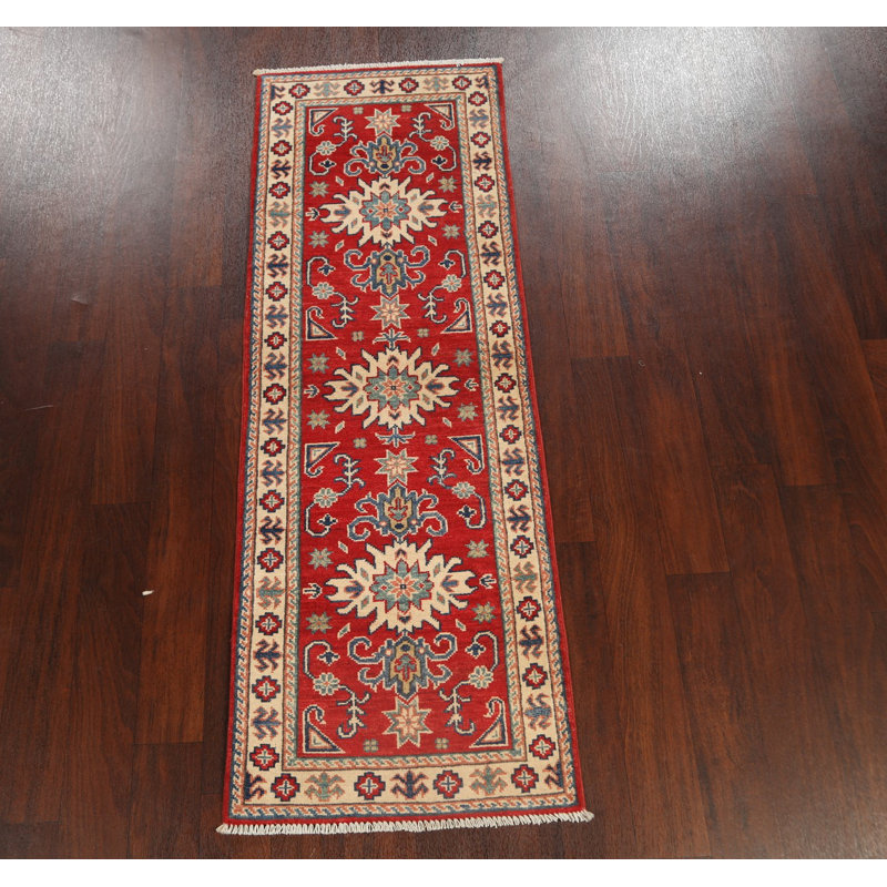 Tapis de couloir unique en laine noué à la main 2 pi x 5 pi 10 po nouvel âge en rouge / beige