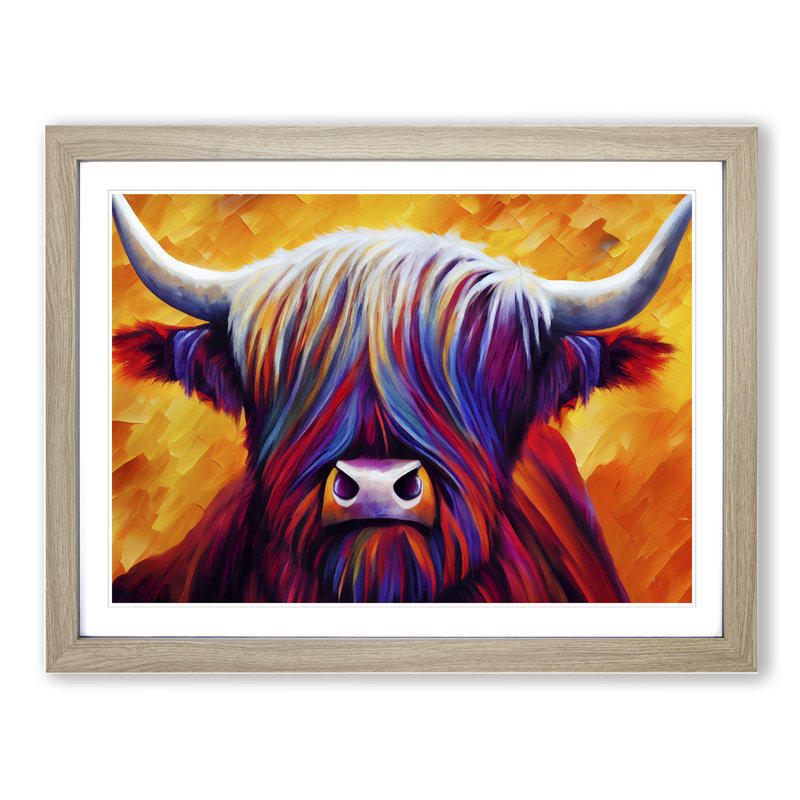 Highland Cow Vol.4 Abstract - Single Picture Frame Painting, Oak, 46cm H x 64cm W x 2cm D