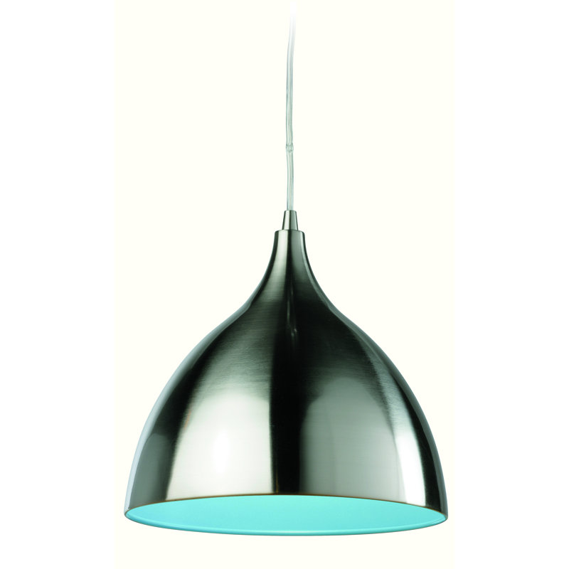 1 - Light Brushed Nickel Dome Pendant, Blue, E27