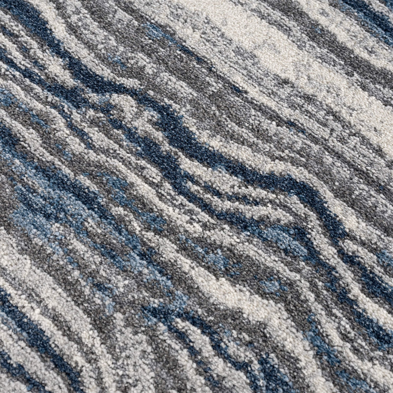 Rectangular Blue and Gray Abstract Synthetic Area Rug