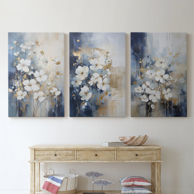 Floral Study Series CIII -Set Of 3 Gallery Wrapped Canvas -Ready to Hang