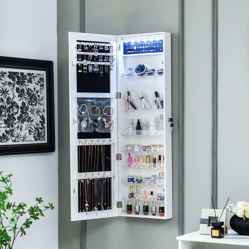 Armoire à bijoux avec miroir Mahalingam, Blanc