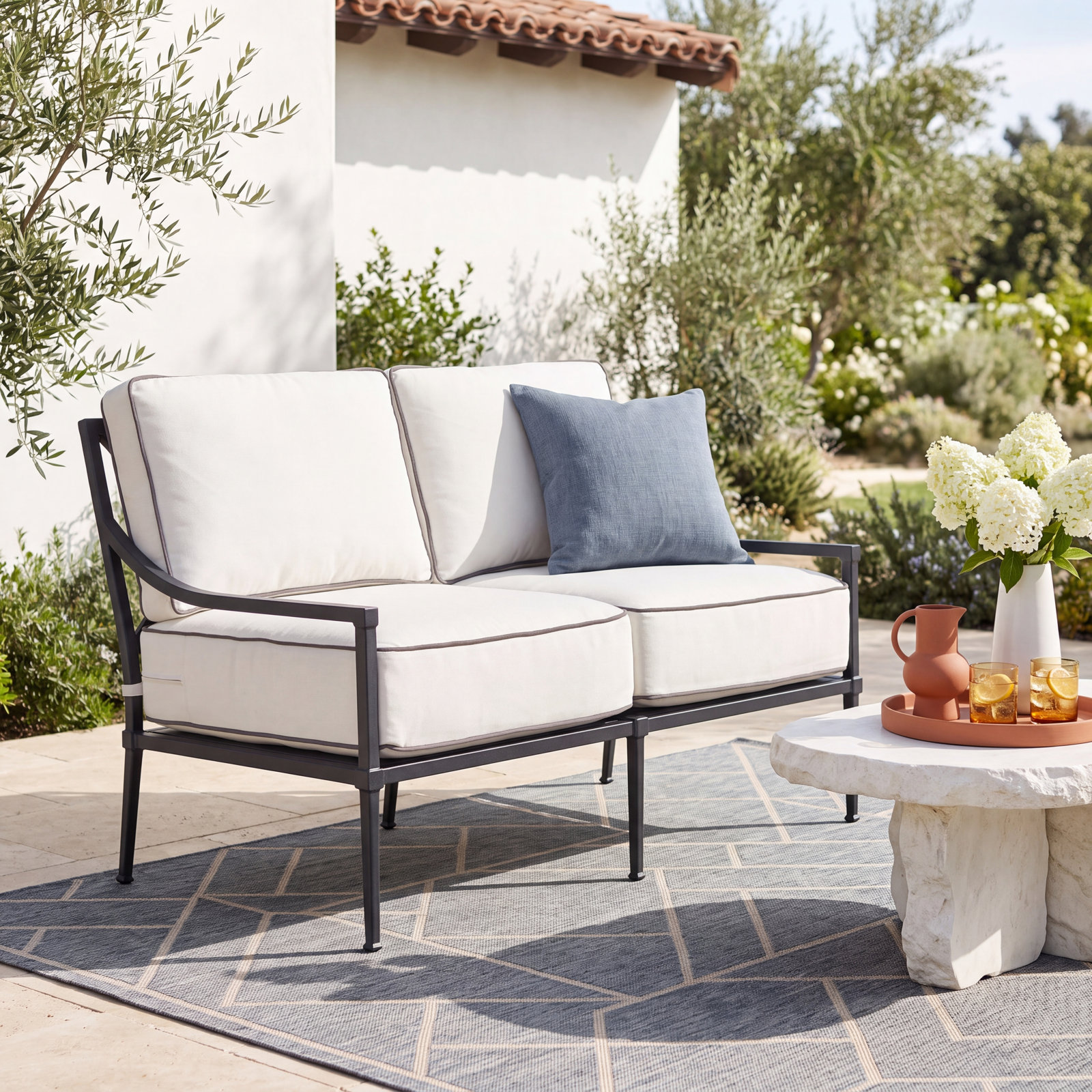 50'' Wide Straight Aluminum Loveseat with Cushions