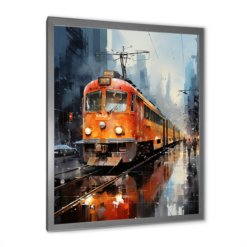 «Orange Train Journey I», reproduction sur toile, Cadre photo argenté, H 32 po x l 16 po x P 1 po