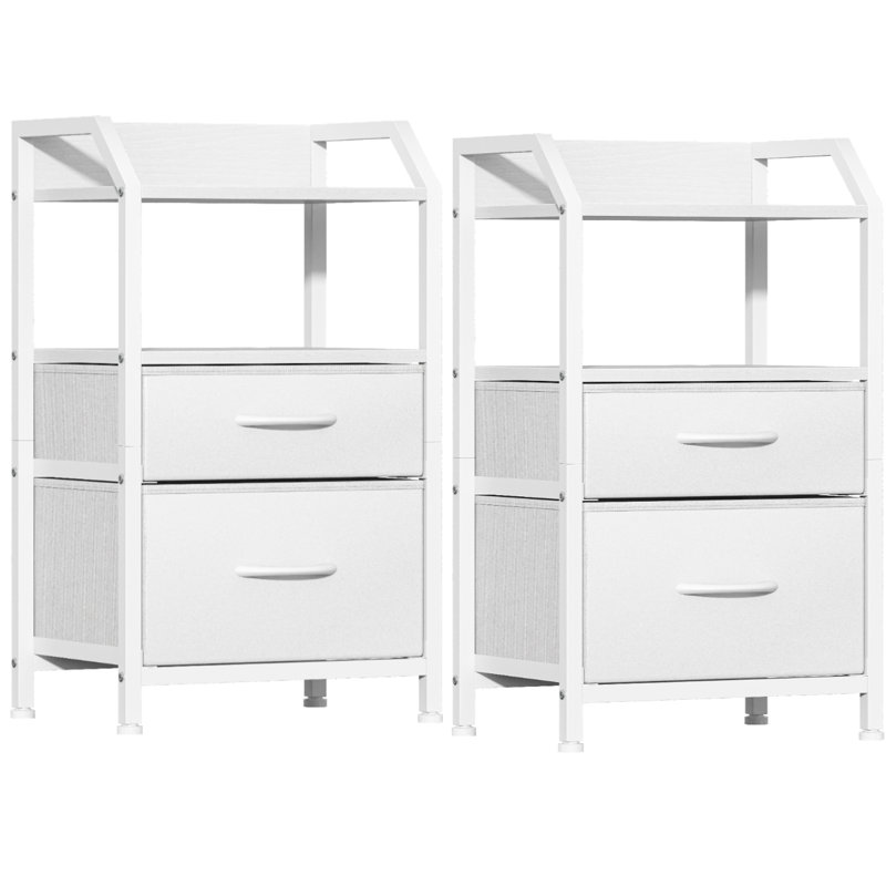 40cm W Bedside Table, White-2pcs