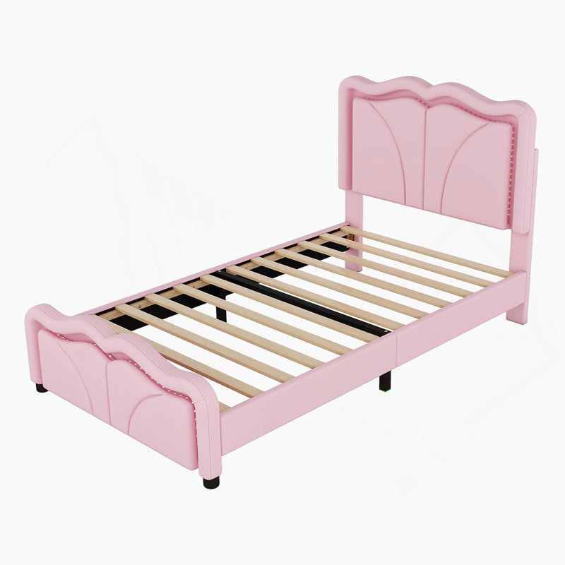 Densmore Upholstered Platform Bed, Twin, Pink