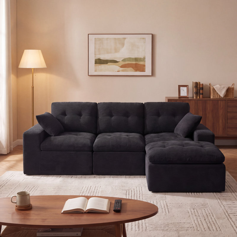 Canapé d'angle modulaire Cloud en forme de L de 103 pouces avec méridienne, assise extra profonde, revêtement en velours côtelé