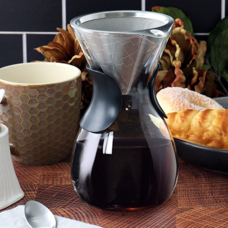 1 Liter Clear Glass Pour Over Coffee Maker with Fine Mesh Filter