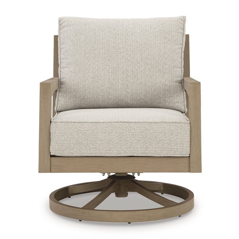 Blond Wood Outdoor Swivel Lounge Chair with Cushions