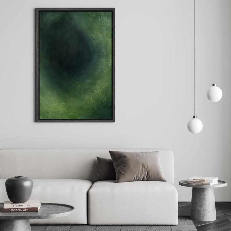 Art mural encadré, impression abstraite vert foncé pour la décoration du salon, H 24 po x l 16 po, Cadre flottant, Noir