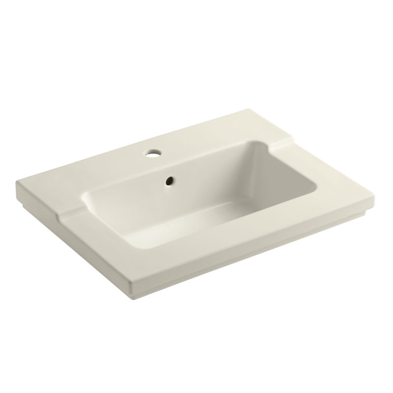 Tresham Vanity-Top Bathroom Sink with Single Faucet Hole, White, 8'' Centers