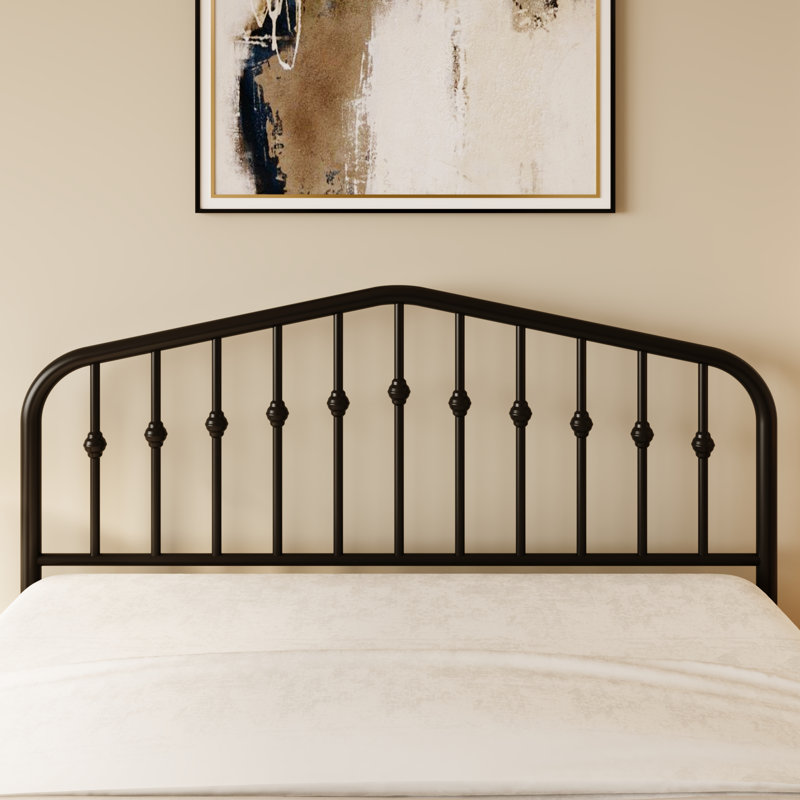 Fordingbridge Black Metal Platform Bed with Vintage-Style Headboard and Footboard, Black, Queen