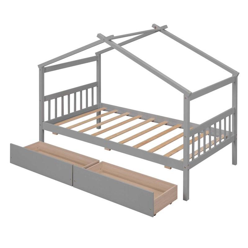 Pittston 2-Drawer Standard Bed Wooden House Bed, Twin, Gray
