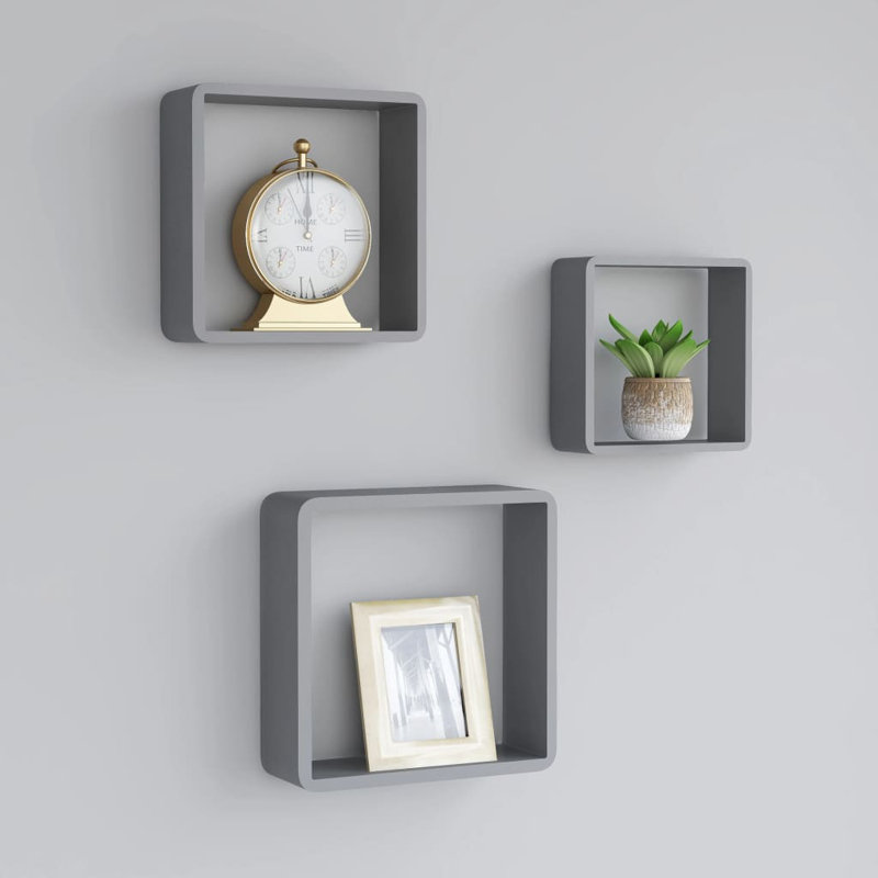Tablettes murales cubiques flottantes, H 11 po x l 11 po x P 11 po, gris
