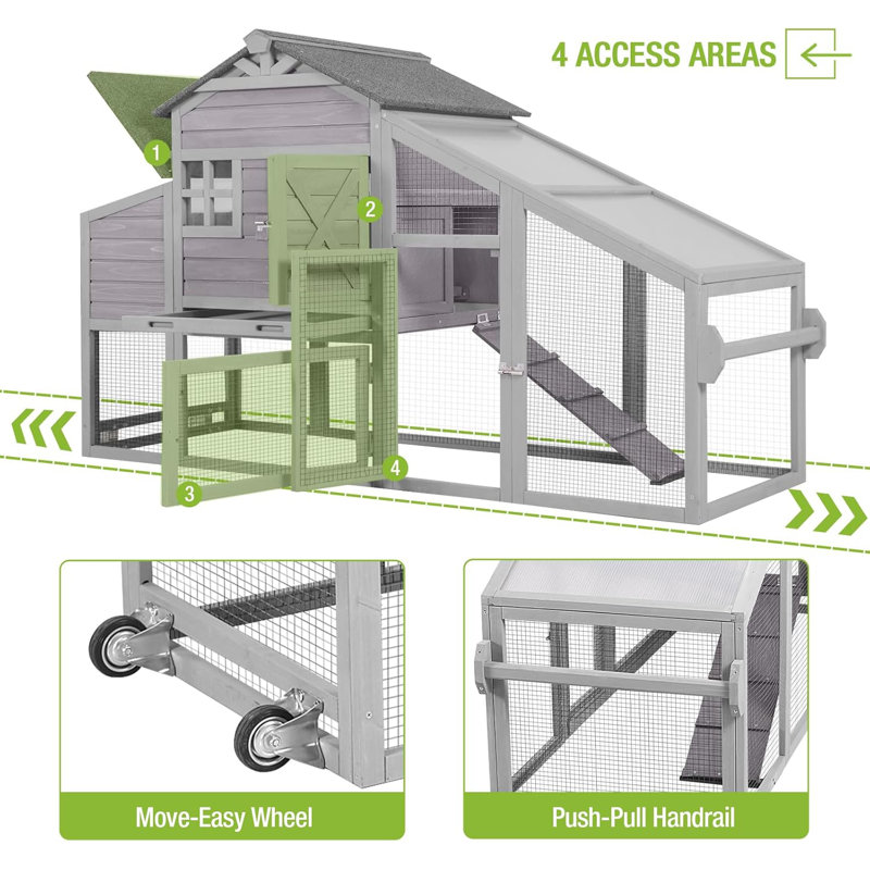 17.1 Square Feet Chicken Coop with Chicken Run For Up To 4 Chickens, Gray