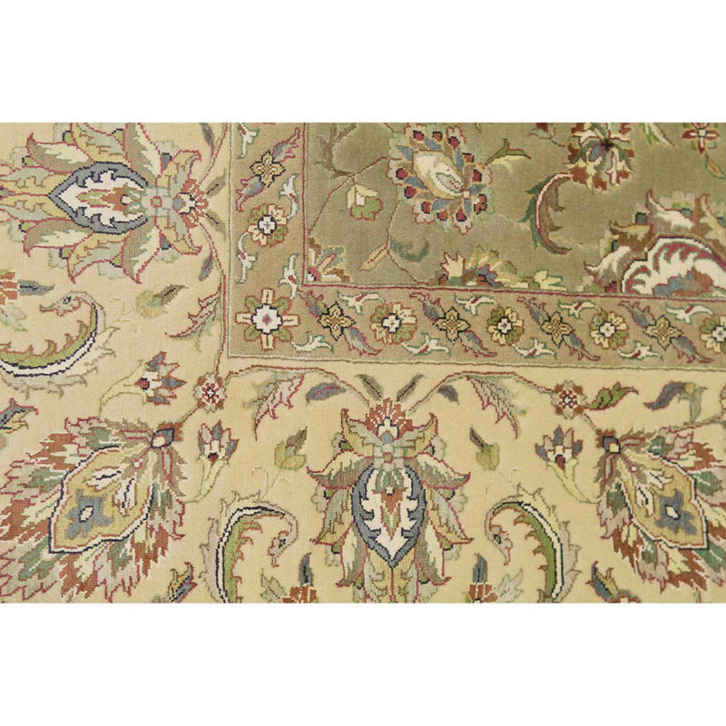 Tapis vert / or / beige noué à la main de haute qualité