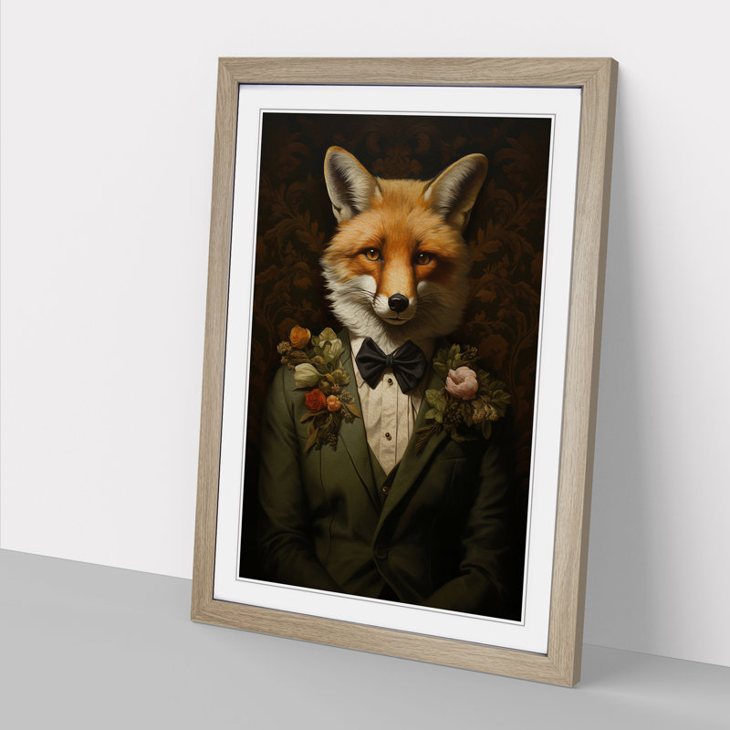 Fox Renaissance - Single Picture Frame Print on Wood, 64cm H x 46cm W x 2cm D, Oak