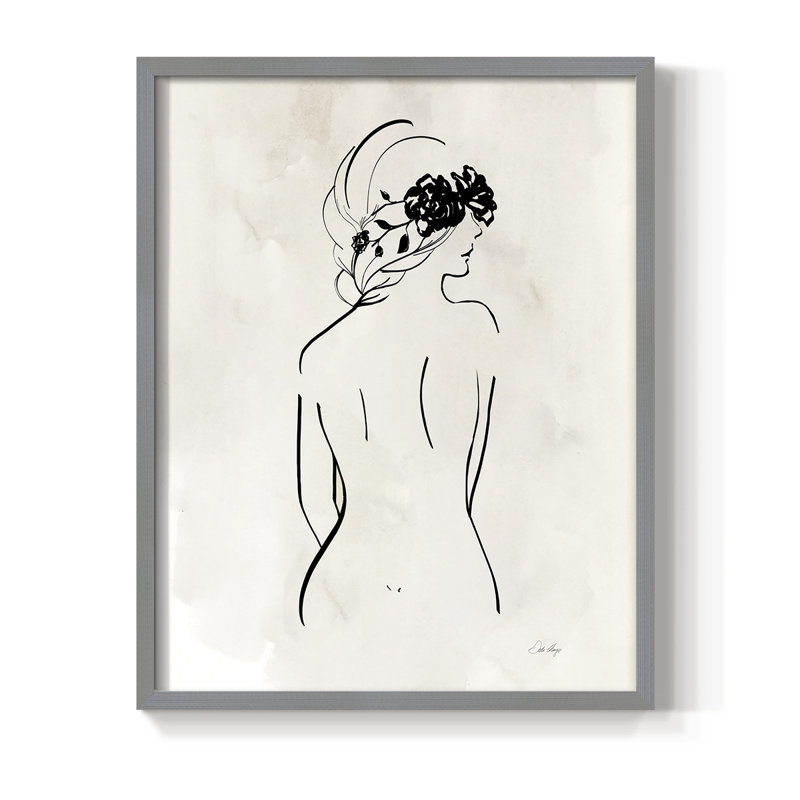 «Romantic Line Art I», reproduction encadrée - bois massif, Gris, H 10 po x l 8 po