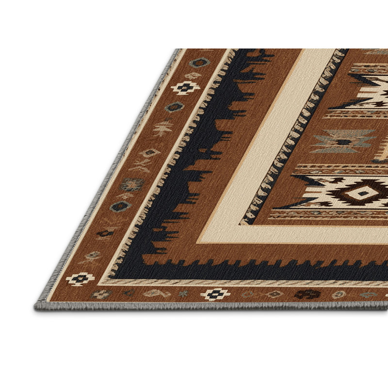 Washable Lasso and Rope Southwestern Area Rug, Square 7'