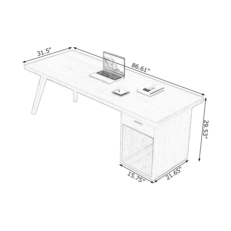 Bureaux rectangulaires en bois massif avec 1 tiroir, H 29,53 po x l 86,61 po x P 31,5 po, Orienté à droite