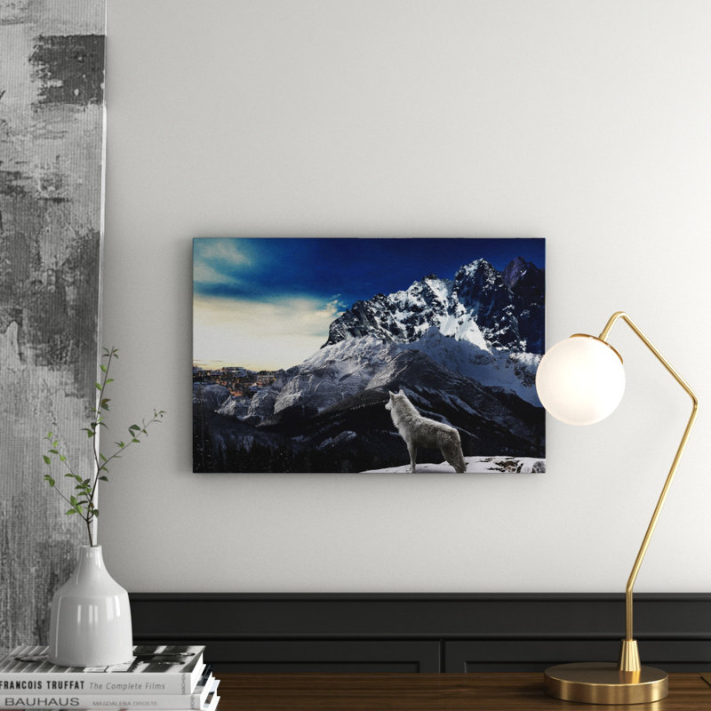 White Wolf In Mountain - Wrapped Canvas, 40cm H x 60cm W