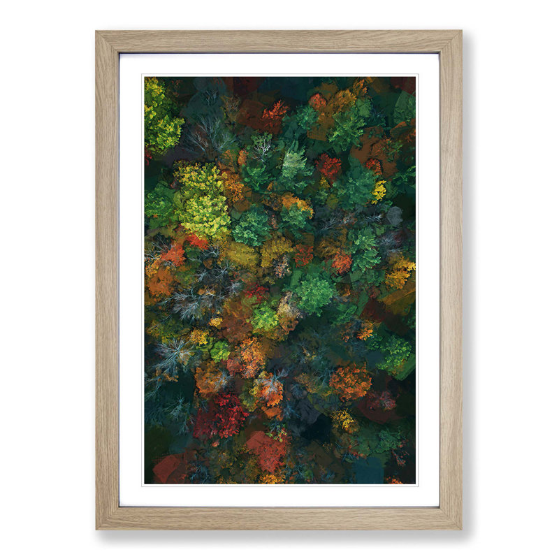 Autumn Forest New Hampshire in Abstract - Picture Frame Graphic Art Print, Oak Framed, 36cm H x 27cm W x 2cm D