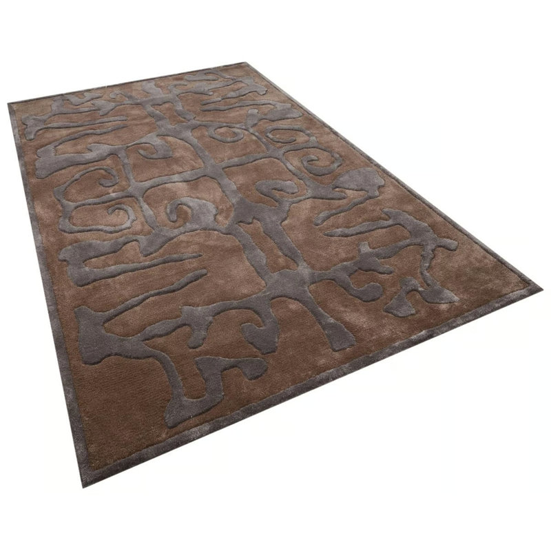 Tapis touffeté à motif de rayures de couleur gris et spécial en viscose tissé à la machine, Rectangle 2 pi 11 po x 4 pi 11 po